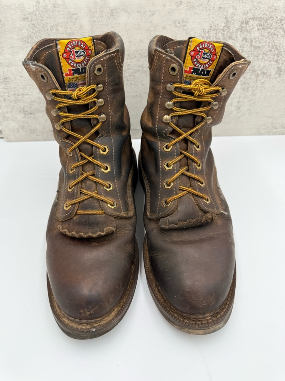 Justin J-Max Work Boots Mens 10.5 EE Wide Brown Leather Lace Up Workwear